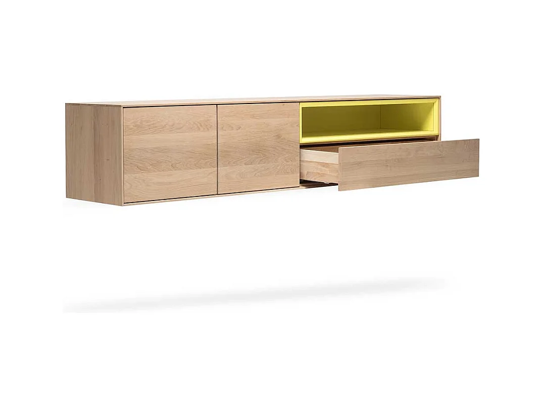 Wohnzimmer Hängeschrank in Eiche weiß geölt und Gelb 205 cm breit