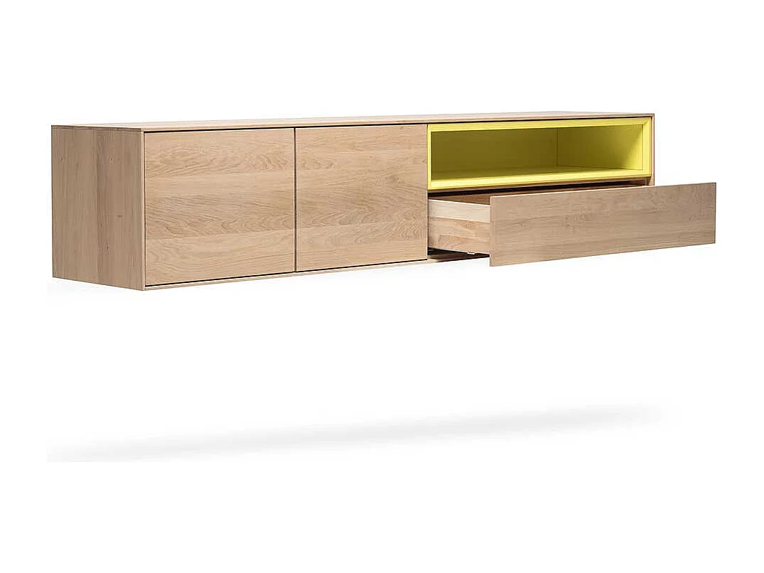 Wohnzimmer Hängeschrank in Eiche weiß geölt und Gelb 205 cm breit