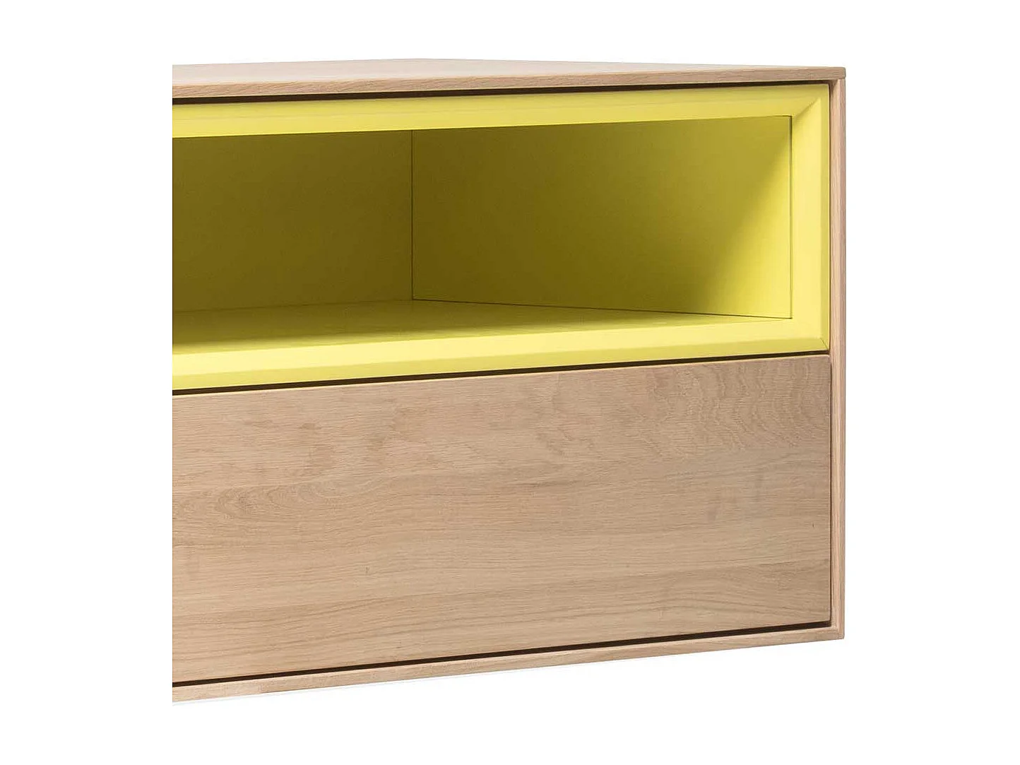 Wohnzimmer Hängeschrank in Eiche weiß geölt und Gelb 205 cm breit