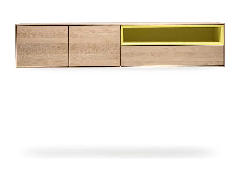 Wohnzimmer Hängeschrank in Eiche weiß geölt und Gelb 205 cm breit