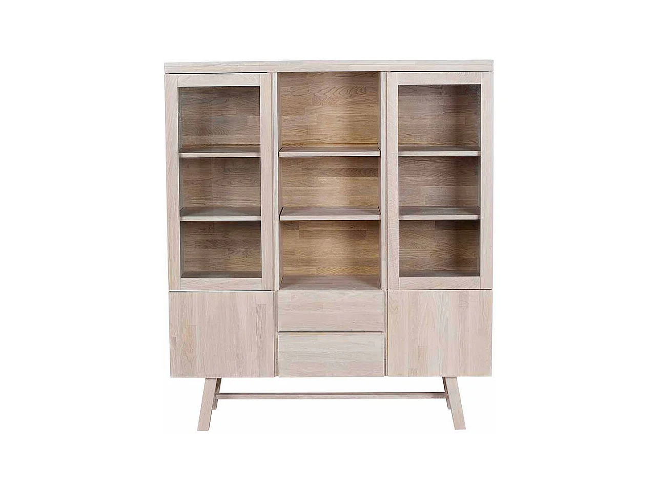 Highboard aus Eiche White Wash massiv Glas