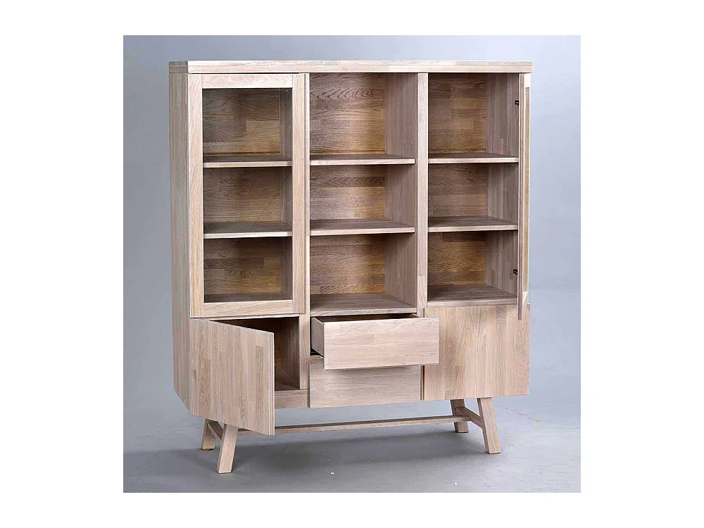 Highboard aus Eiche White Wash massiv Glas