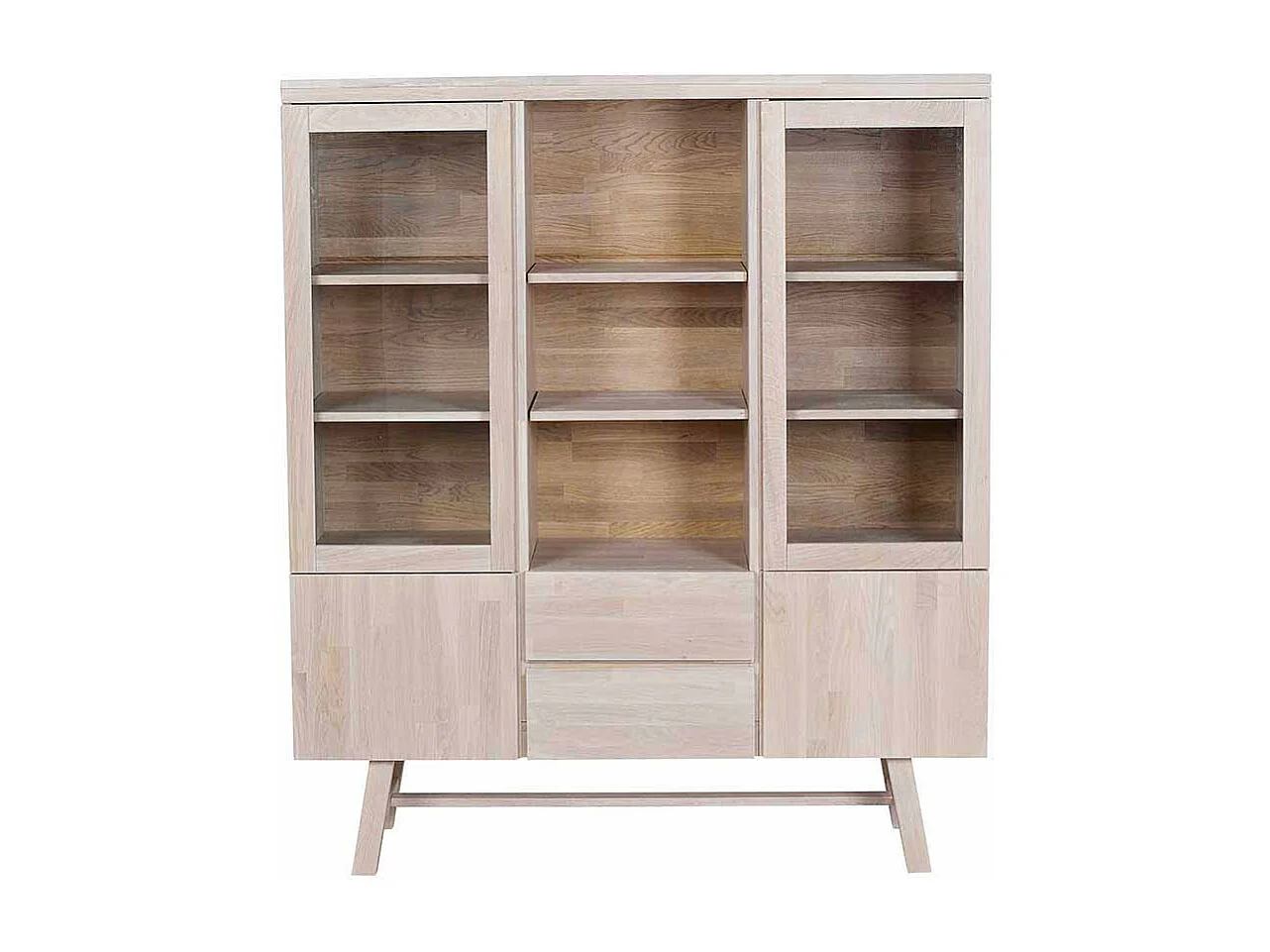 Highboard aus Eiche White Wash massiv Glas