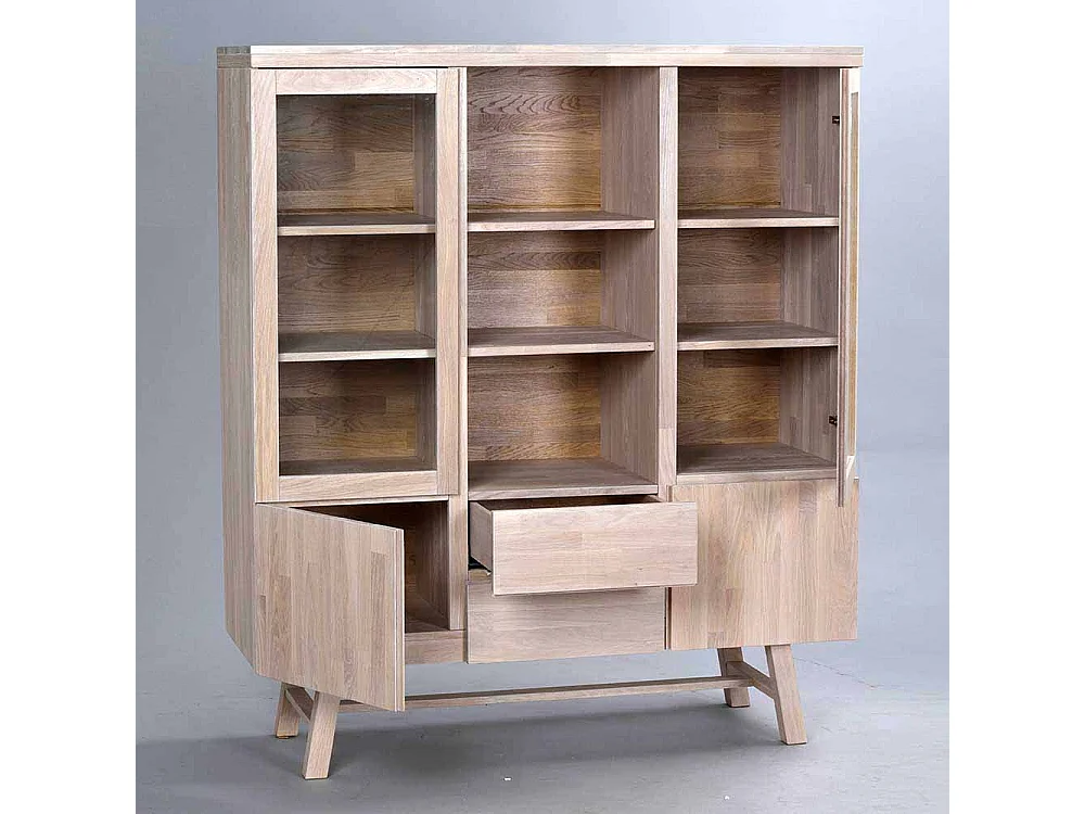 Highboard aus Eiche White Wash massiv Glas