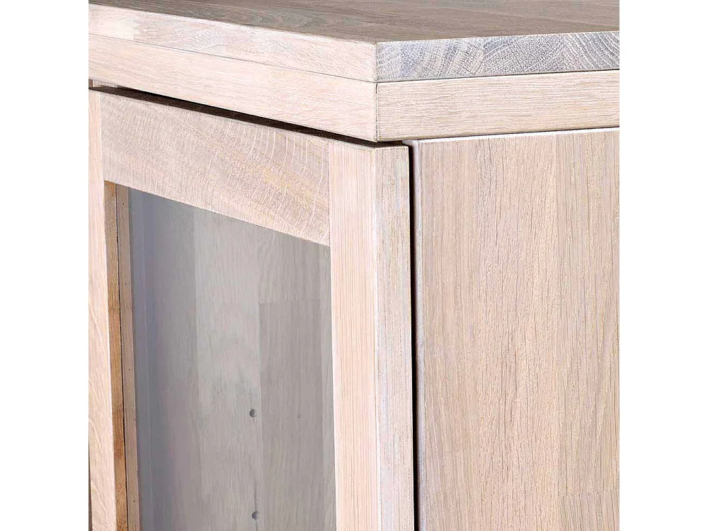 Highboard aus Eiche White Wash massiv Glas