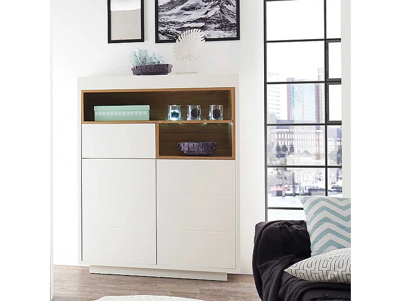 Wohnzimmer Highboard in Weiß und Eiche Dekor Skandi Design
