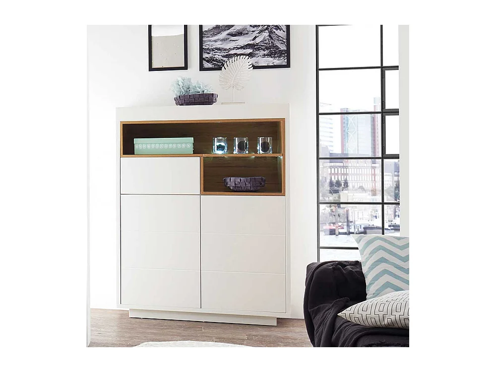 Wohnzimmer Highboard in Weiß und Eiche Dekor Skandi Design