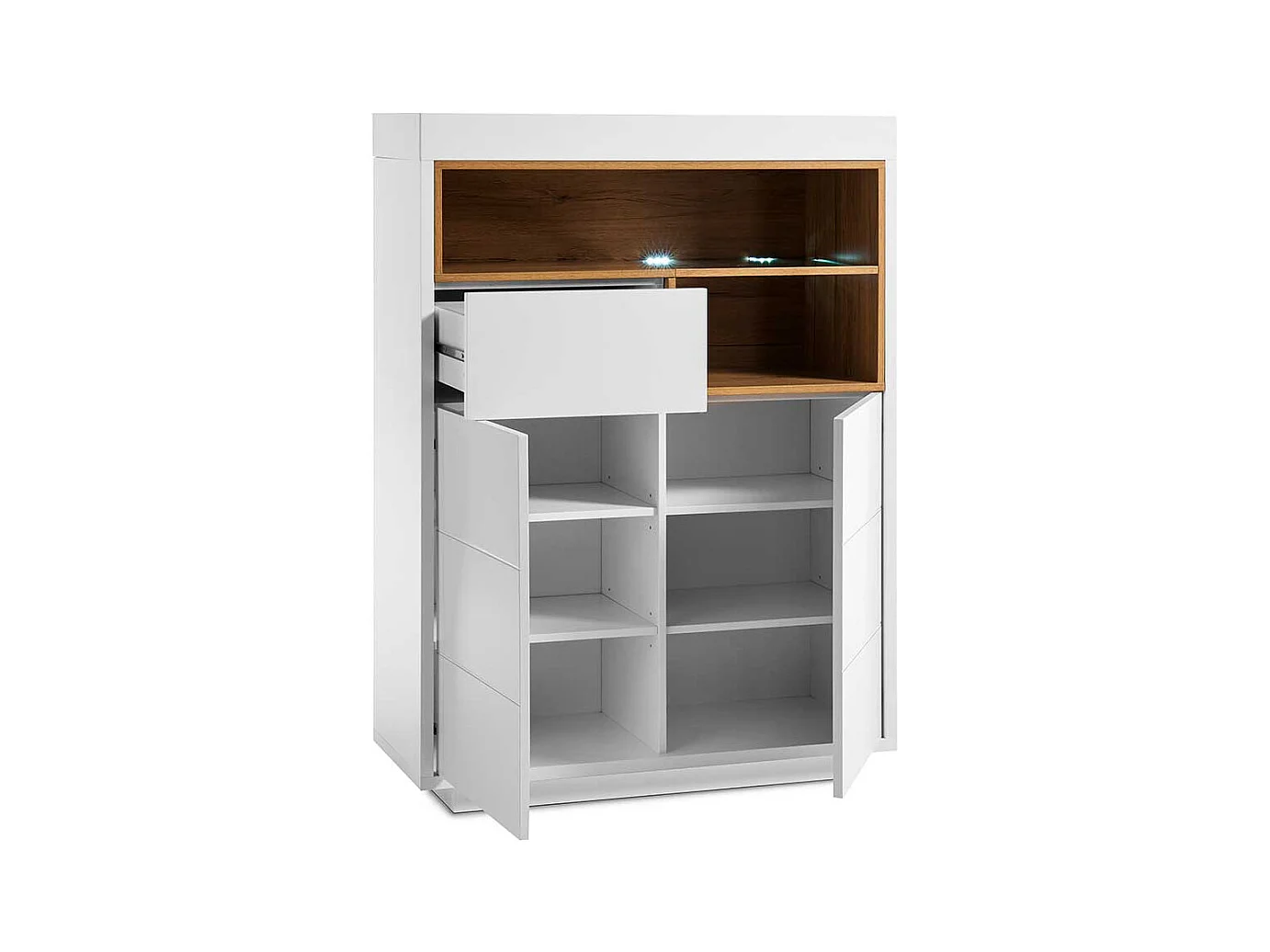 Wohnzimmer Highboard in Weiß und Eiche Dekor Skandi Design