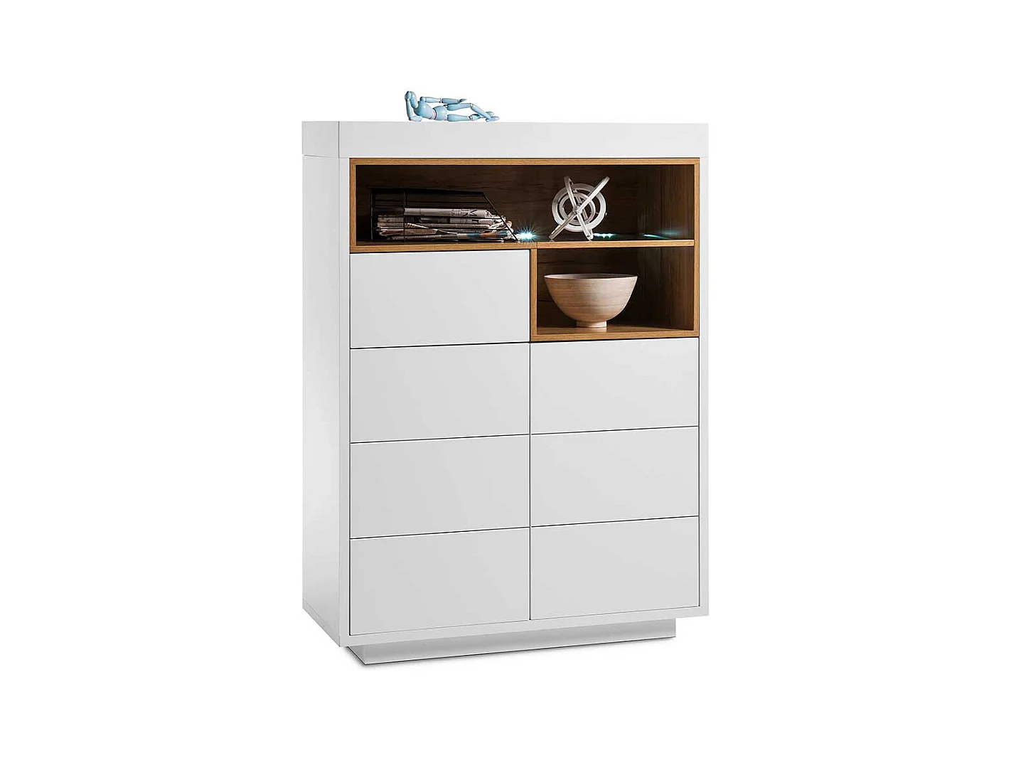 Wohnzimmer Highboard in Weiß und Eiche Dekor Skandi Design
