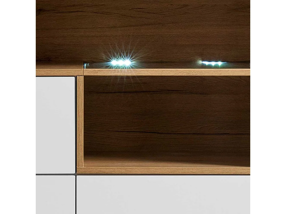 Wohnzimmer Highboard in Weiß und Eiche Dekor Skandi Design