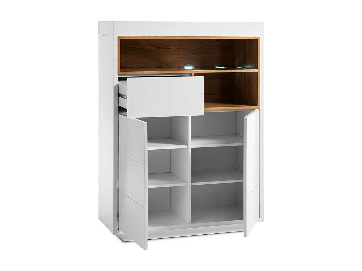 Wohnzimmer Highboard in Weiß und Eiche Dekor Skandi Design