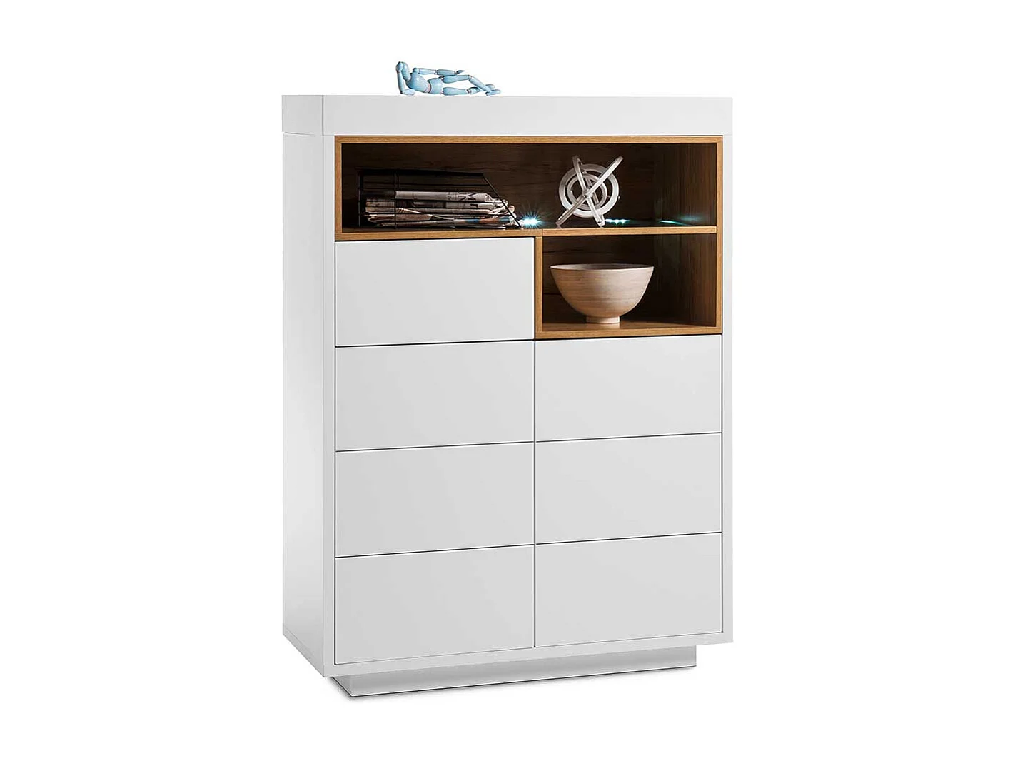 Wohnzimmer Highboard in Weiß und Eiche Dekor Skandi Design