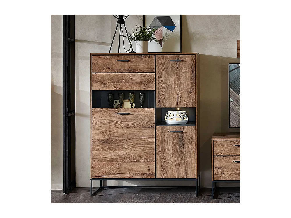 Wohnzimmer Highboard in Eiche dunkel Optik 110 cm breit