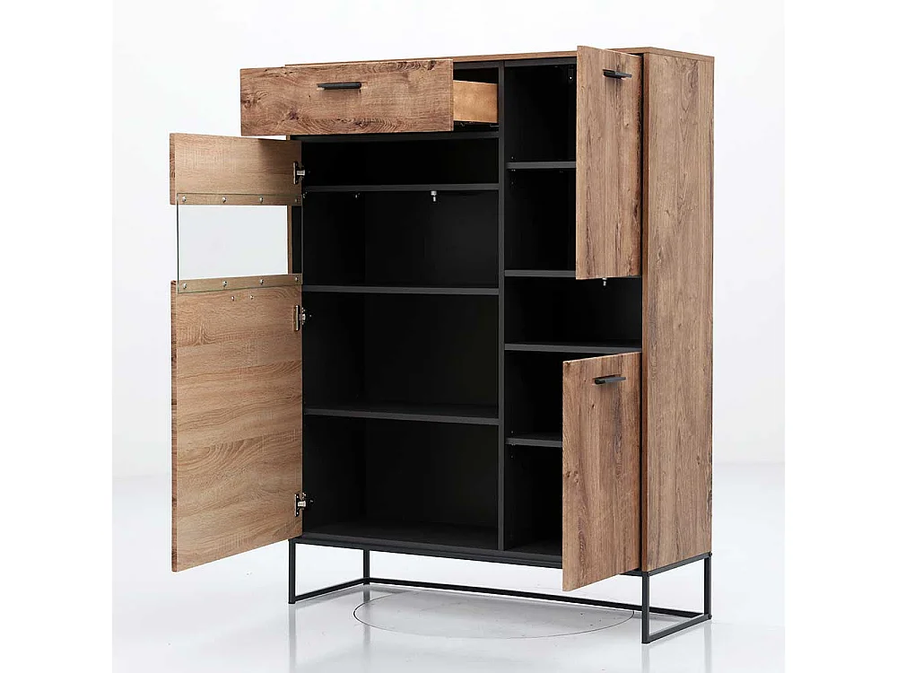Wohnzimmer Highboard in Eiche dunkel Optik 110 cm breit