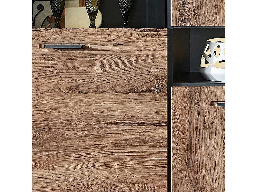 Wohnzimmer Highboard in Eiche dunkel Optik 110 cm breit