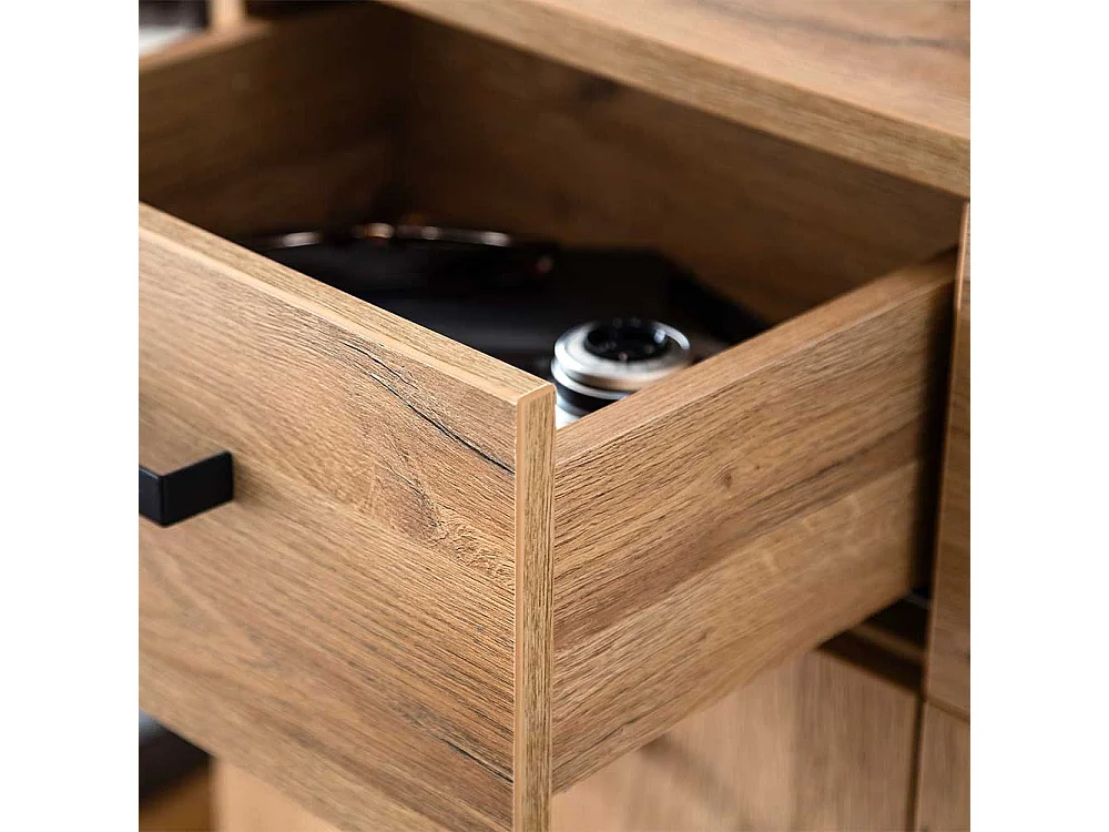 Garderobenkommode in Wildeichefarben und Schwarz Bügelgestell