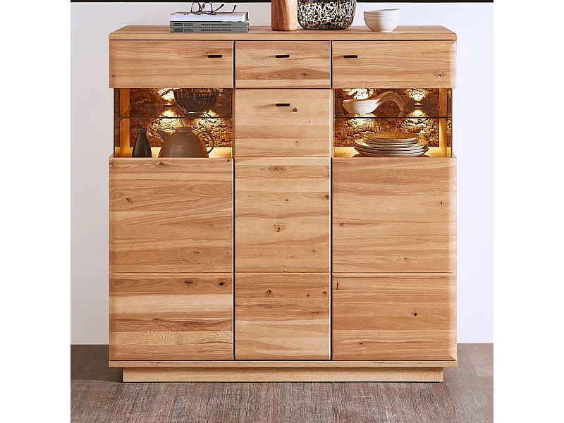 Esszimmer Highboard teilmassiv in Eschefarben Wildeichefarben