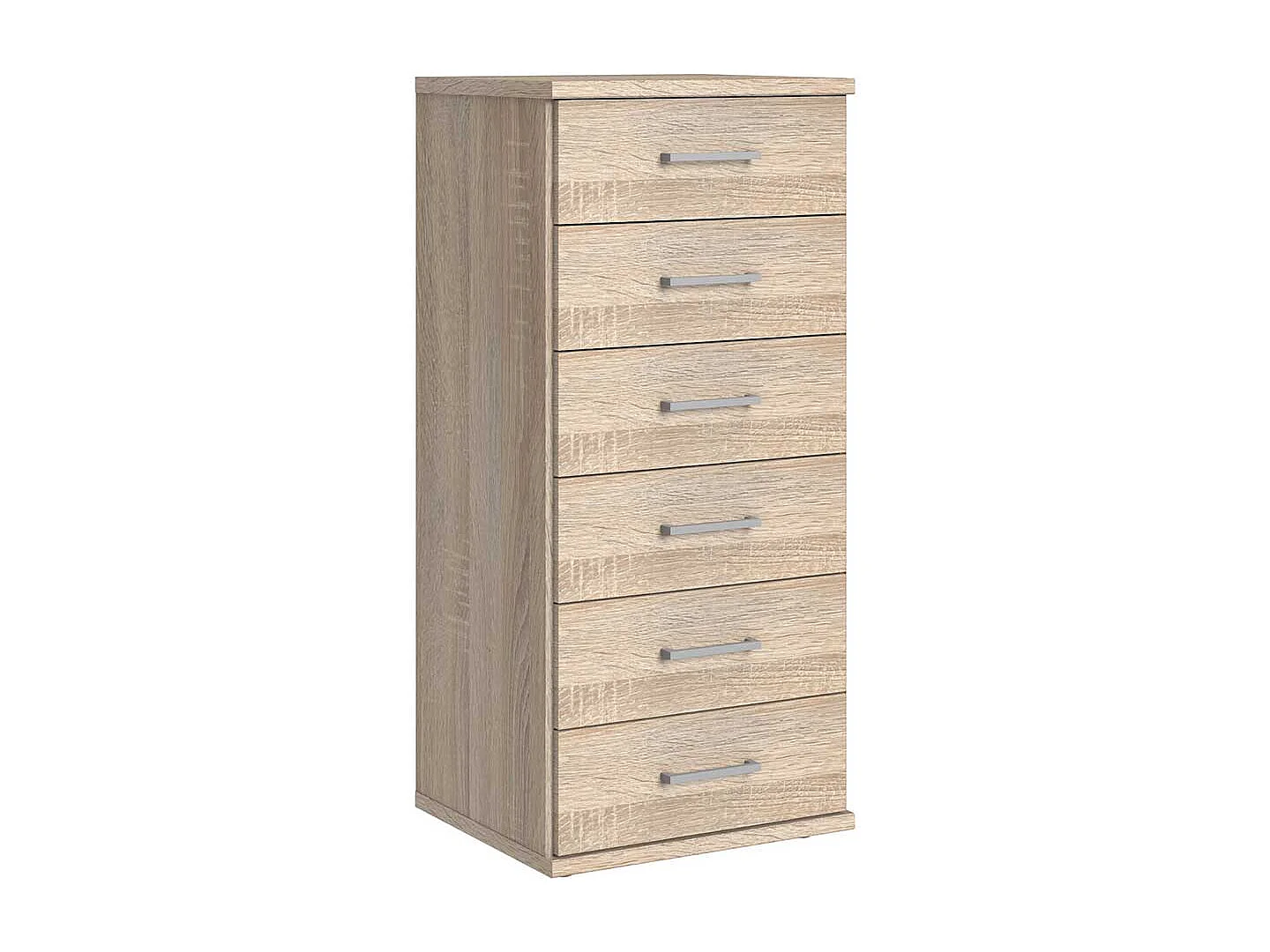 Holzoptik Hochkommode sägerau mit sechs Schubladen 106 cm hoch