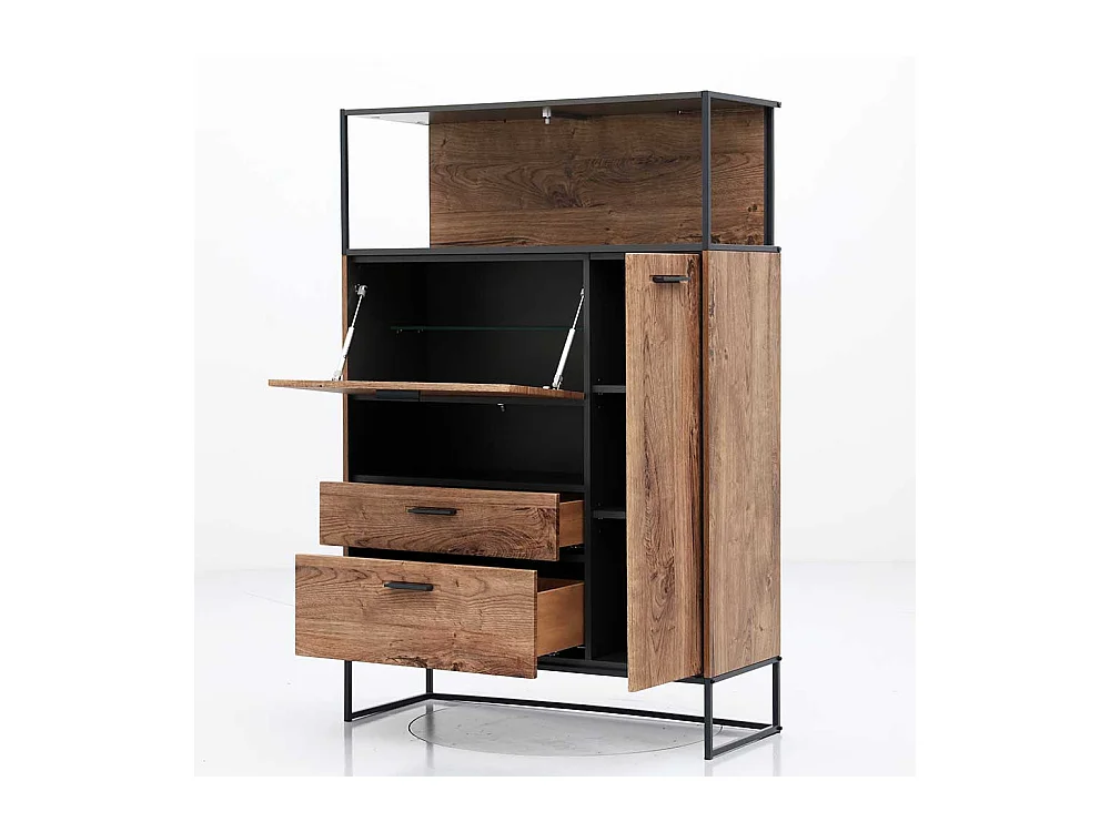 Loft Design Highboard in Eiche dunkel Optik und Dunkelgrau Klappe