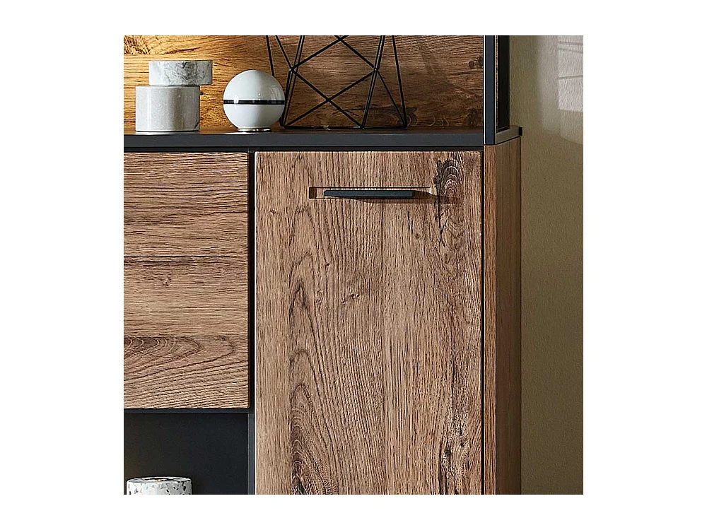 Loft Design Highboard in Eiche dunkel Optik und Dunkelgrau Klappe