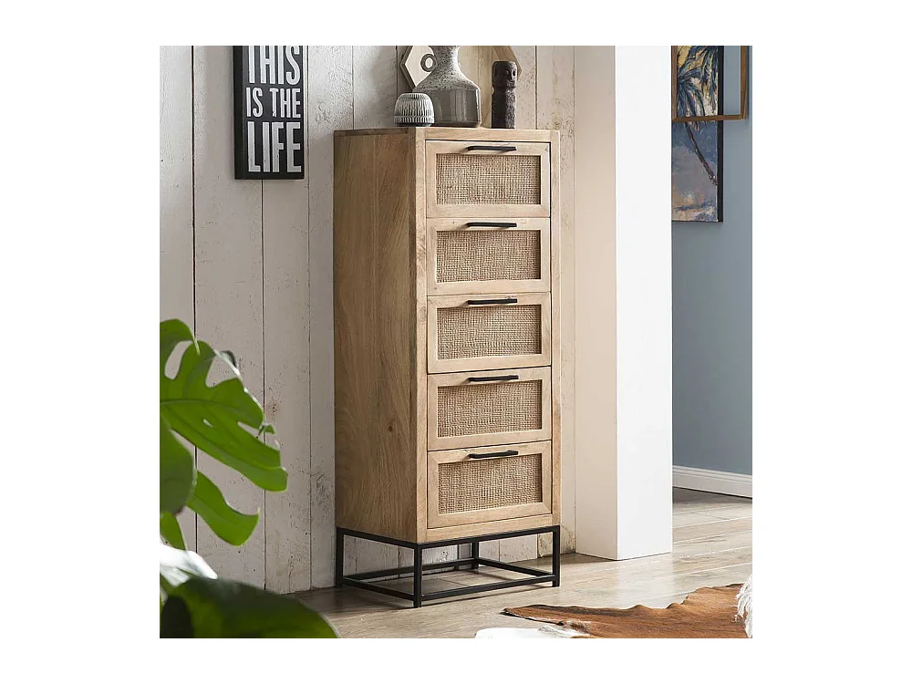 Vollholzkommode aus Mangobaum Massivholz Rattan