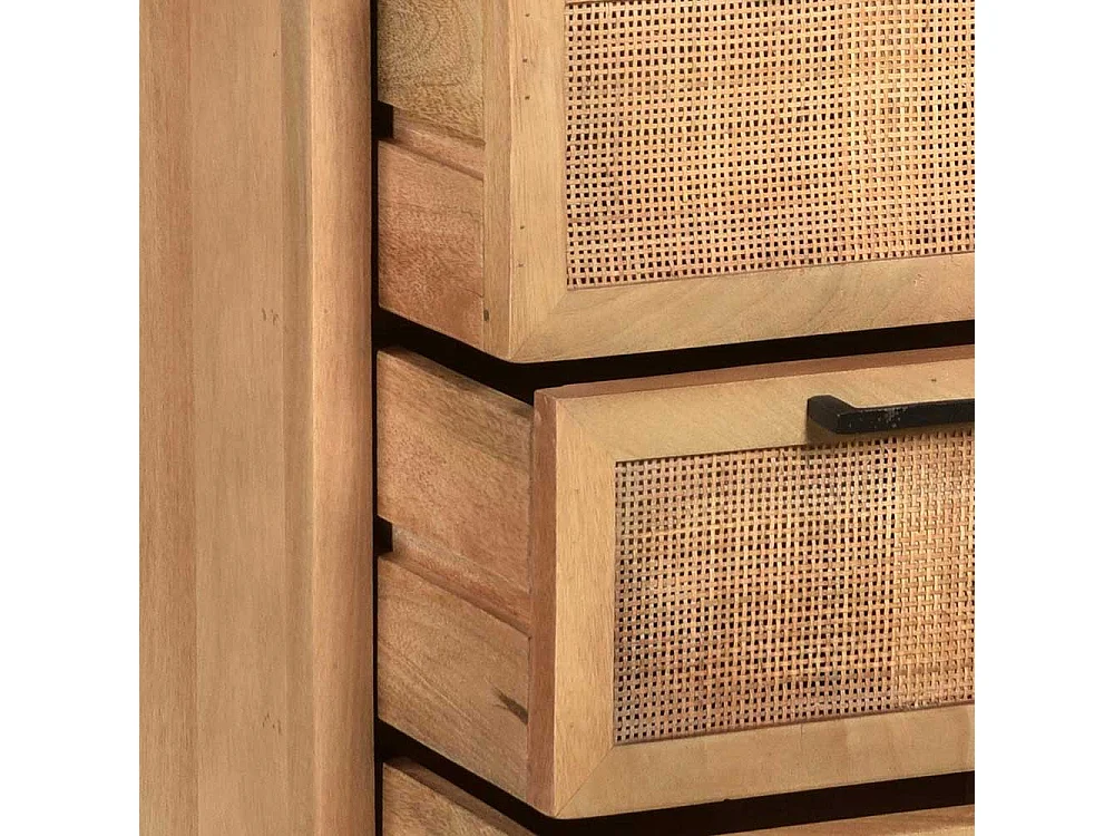 Vollholzkommode aus Mangobaum Massivholz Rattan