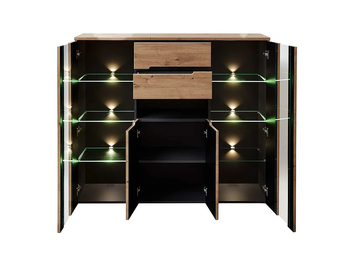 Highboard mit Glastüren in Wildeichefarben Dunkelgrau