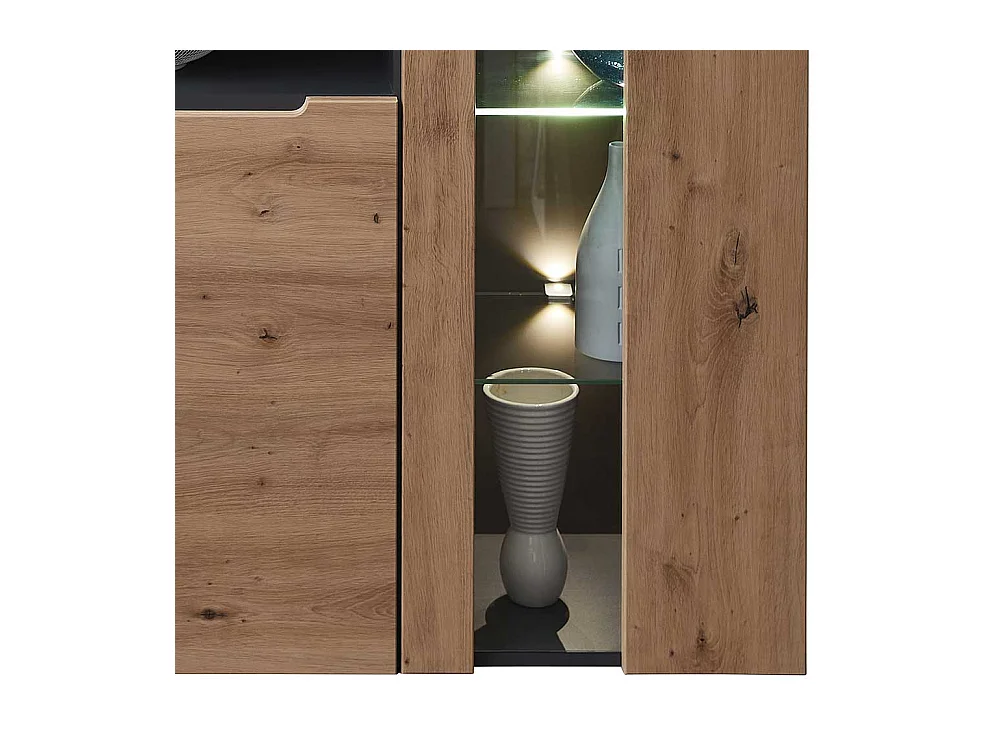 Highboard mit Glastüren in Wildeichefarben Dunkelgrau