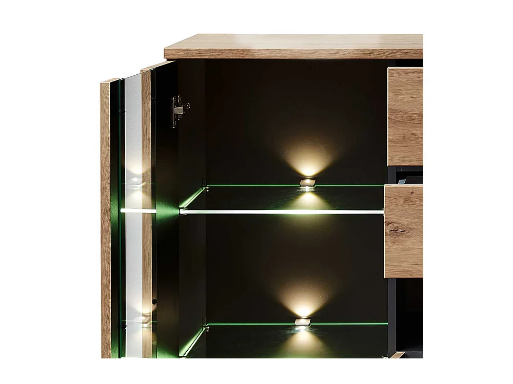 Highboard mit Glastüren in Wildeichefarben Dunkelgrau