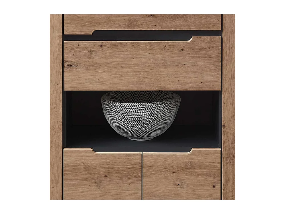 Highboard mit Glastüren in Wildeichefarben Dunkelgrau