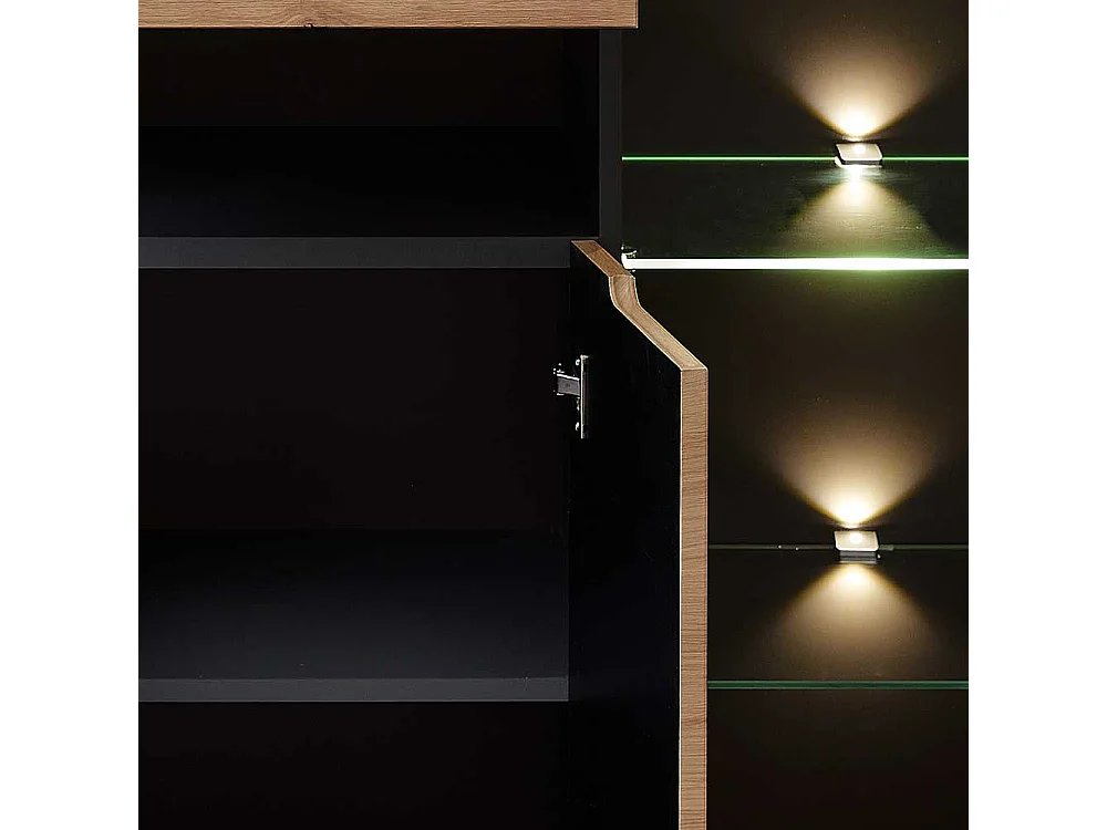 Highboard mit Glastüren in Wildeichefarben Dunkelgrau