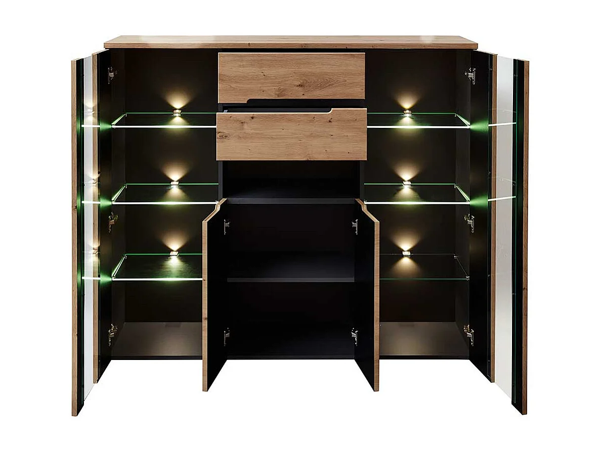 Highboard mit Glastüren in Wildeichefarben Dunkelgrau