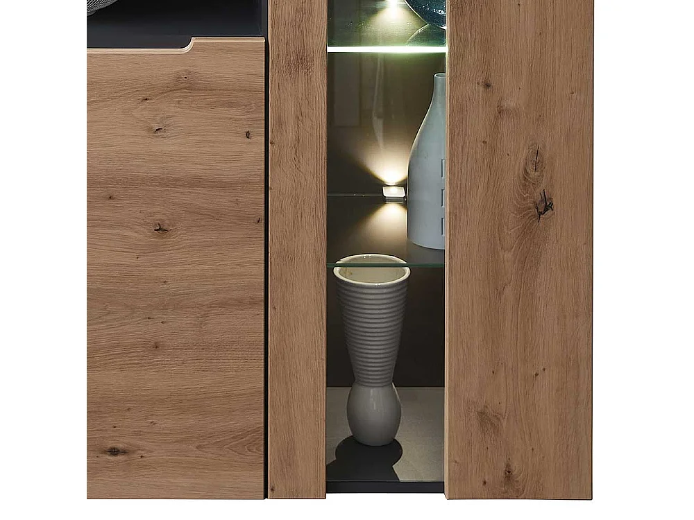 Highboard mit Glastüren in Wildeichefarben Dunkelgrau