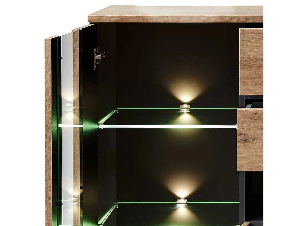 Highboard mit Glastüren in Wildeichefarben Dunkelgrau