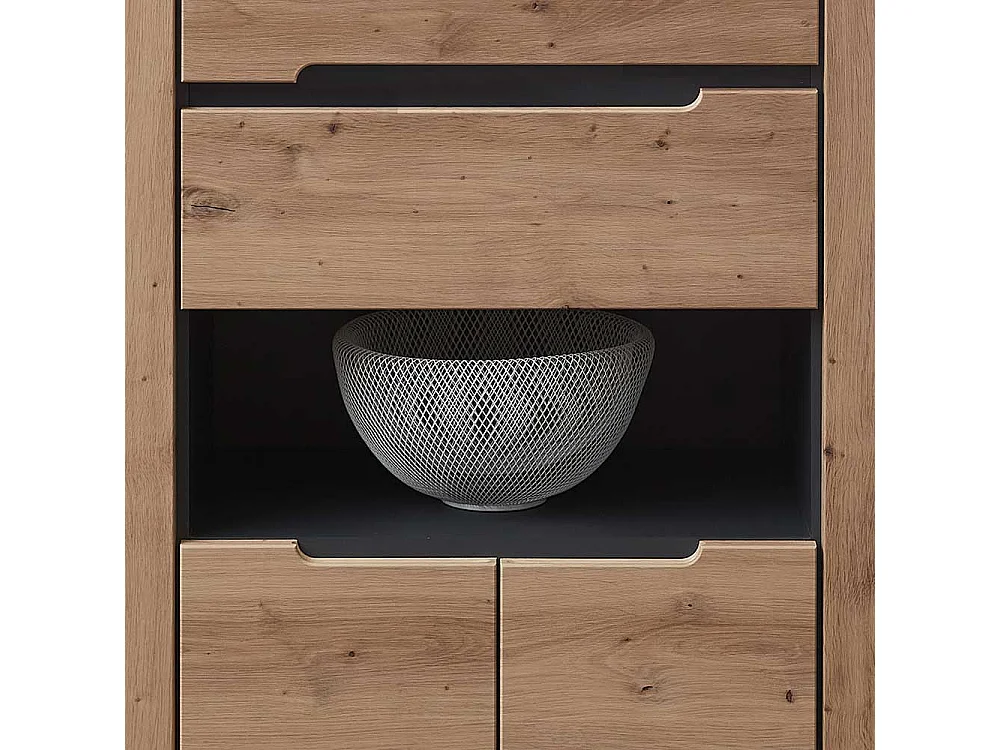 Highboard mit Glastüren in Wildeichefarben Dunkelgrau