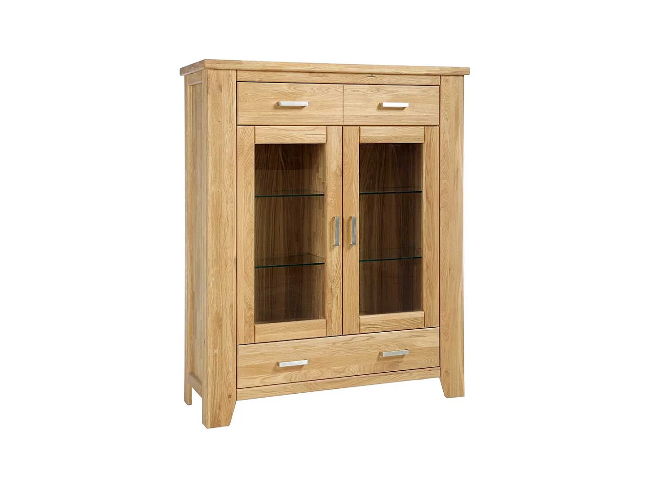 Highboard Vitrine aus Wildeiche Massivholz Soft Close Funktion