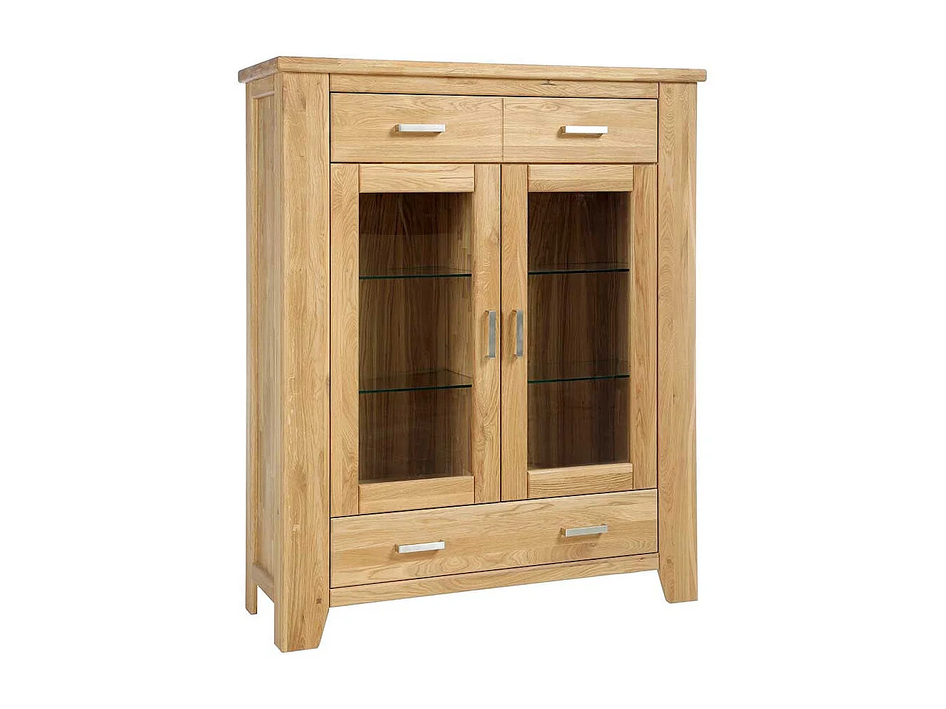 Highboard Vitrine aus Wildeiche Massivholz Soft Close Funktion