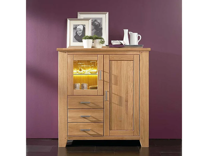 Esszimmer Highboard aus Wildeiche Massivholz Glastür