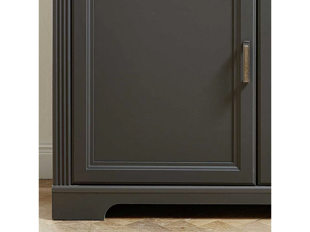 Landhaus Highboard in Dunkelgrau und Eichefarben LED Beleuchtung