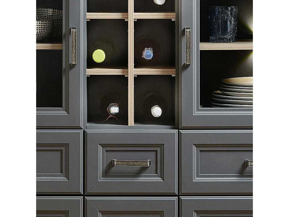 Landhaus Highboard in Dunkelgrau und Eichefarben LED Beleuchtung