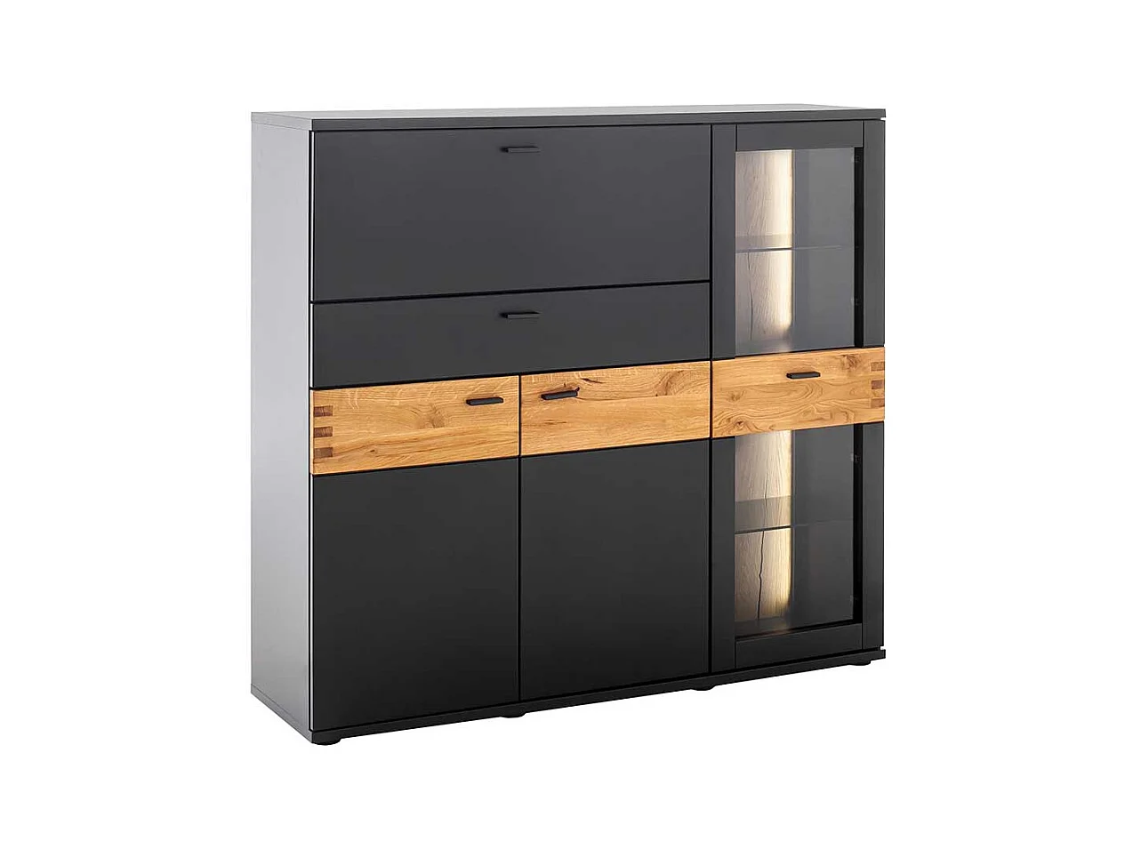 Hochwertiges Esszimmer Highboard in Wildeichefarben Schwarzgrau