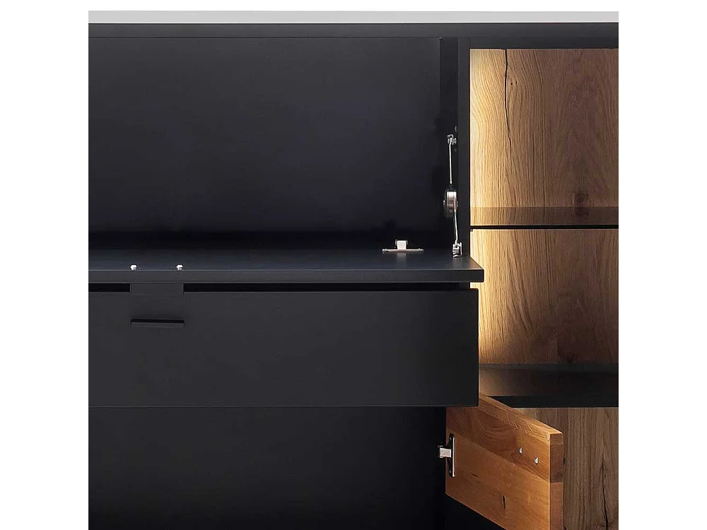 Hochwertiges Esszimmer Highboard in Wildeichefarben Schwarzgrau