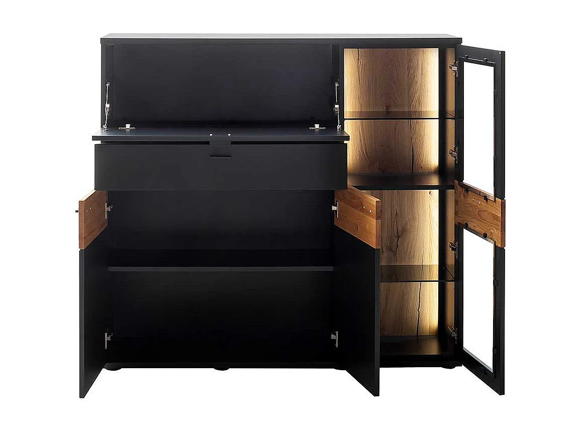 Hochwertiges Esszimmer Highboard in Wildeichefarben Schwarzgrau