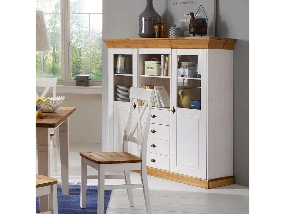 Highboard aus Kiefer teilmassiv Landhausstil