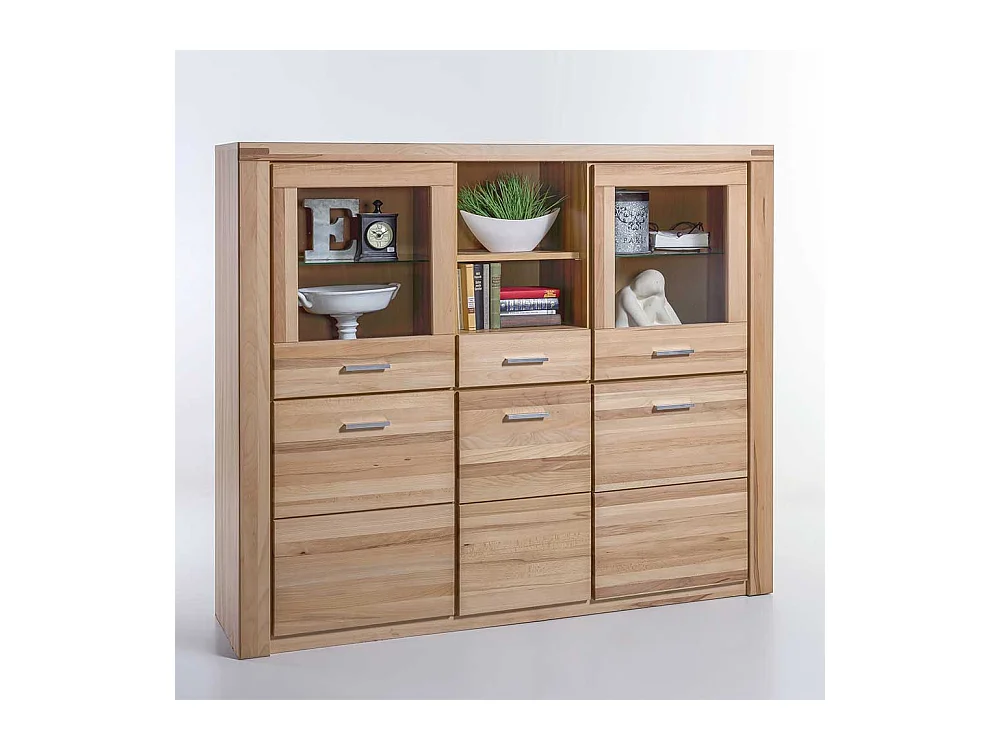 Esszimmer Highboard aus Kernbuche teilmassiv und Glas 140 cm hoch