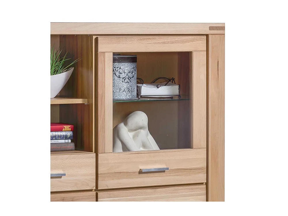 Esszimmer Highboard aus Kernbuche teilmassiv und Glas 140 cm hoch