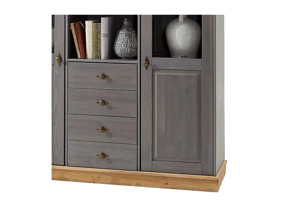 Wohnzimmer Highboard in Grau Kiefer teilmassiv Landhaus