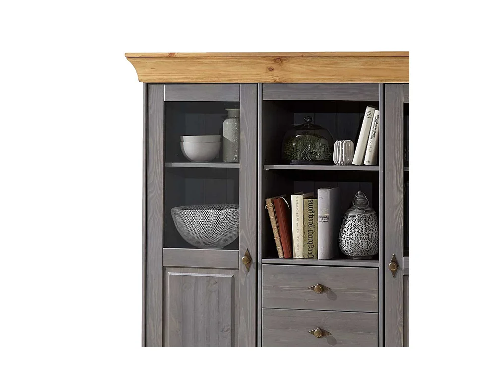 Wohnzimmer Highboard in Grau Kiefer teilmassiv Landhaus