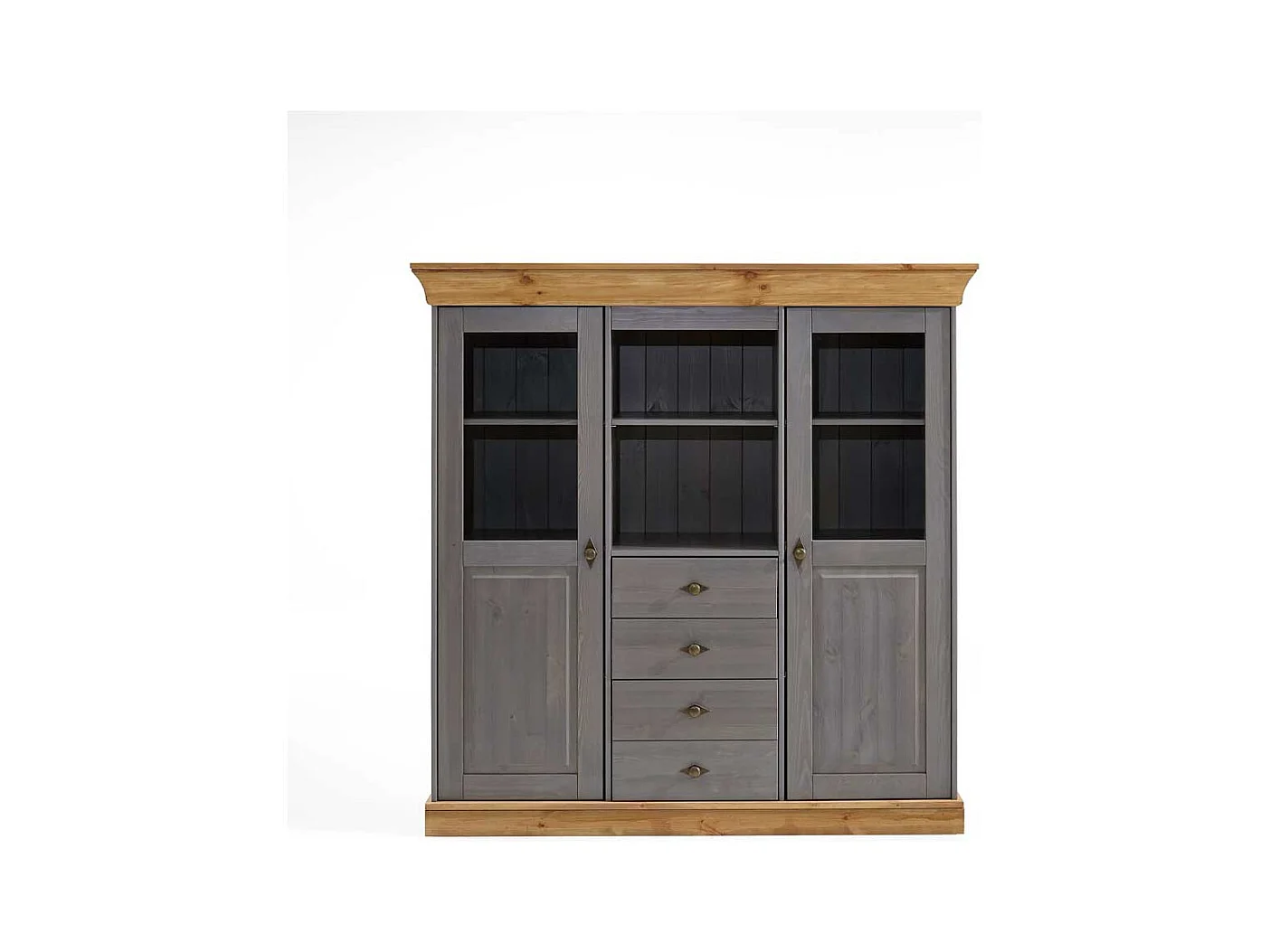 Wohnzimmer Highboard in Grau Kiefer teilmassiv Landhaus