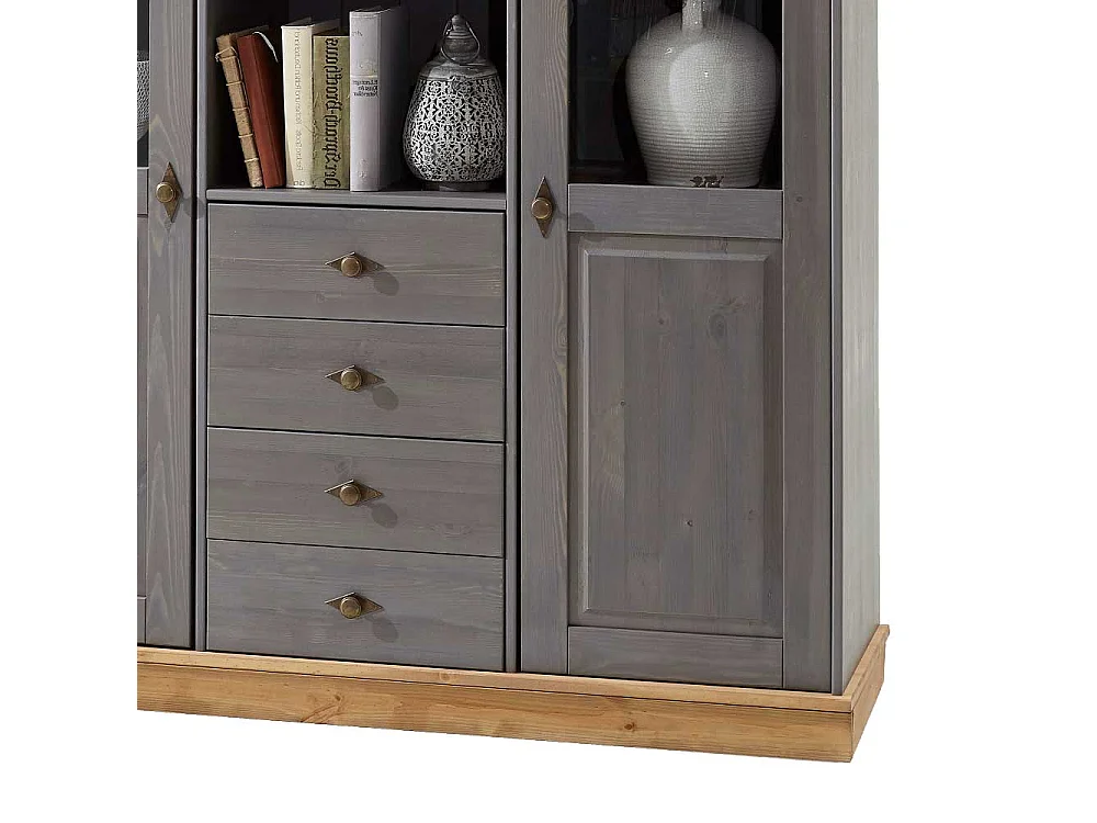 Wohnzimmer Highboard in Grau Kiefer teilmassiv Landhaus